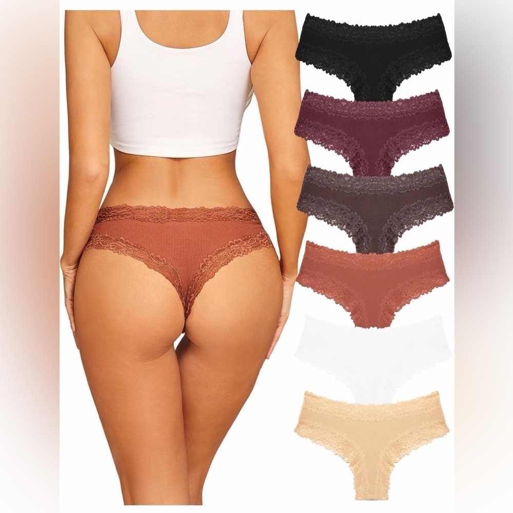 🆕Sexy Lace Brazilian Panties Soft Breathable Cotton Bikini for Ladies 6 Pack